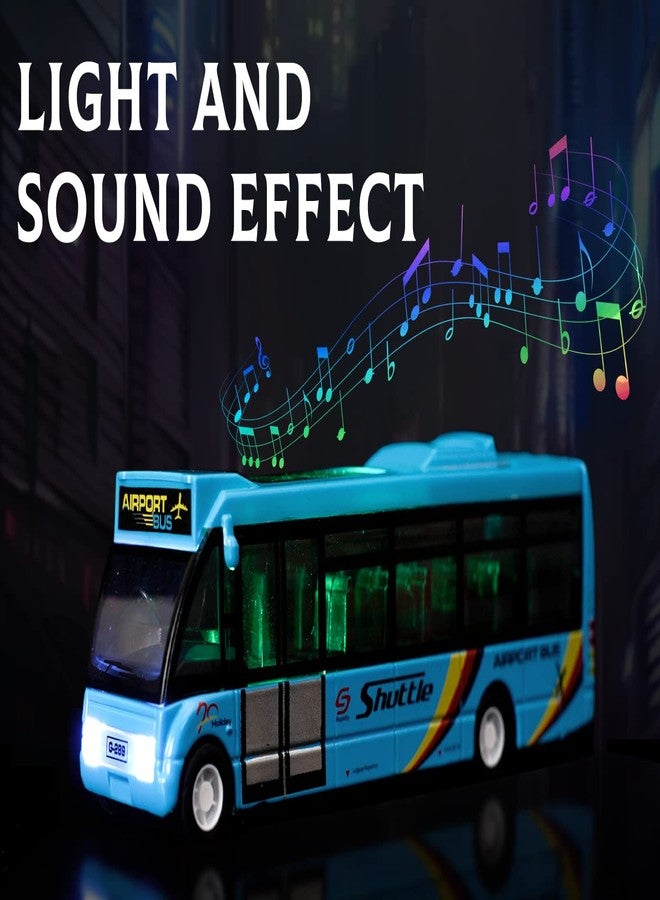 Crelloci City Bus Toys Cars, Die-Cast Metal Airport Cars for Boy 3-8 Years Old, Pull Back Blue Play Vehicle with Sound and Light Up for Kids Girls Gift - Image 3